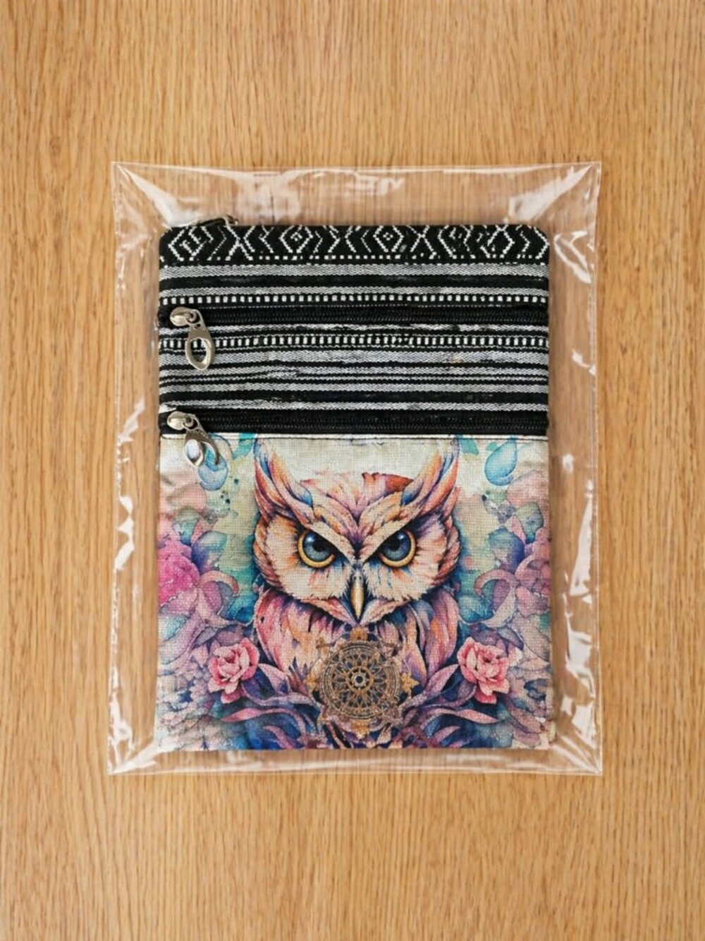 NEW Messenger Bag OWL Purse Adjustable Strap Dual Zipper Closure 9.25 x 7.48"